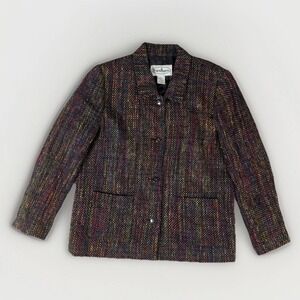 Patchington Womens Tweed Blazer Size 6‎ Rainbow Jacket Shoulder Pads Pockets